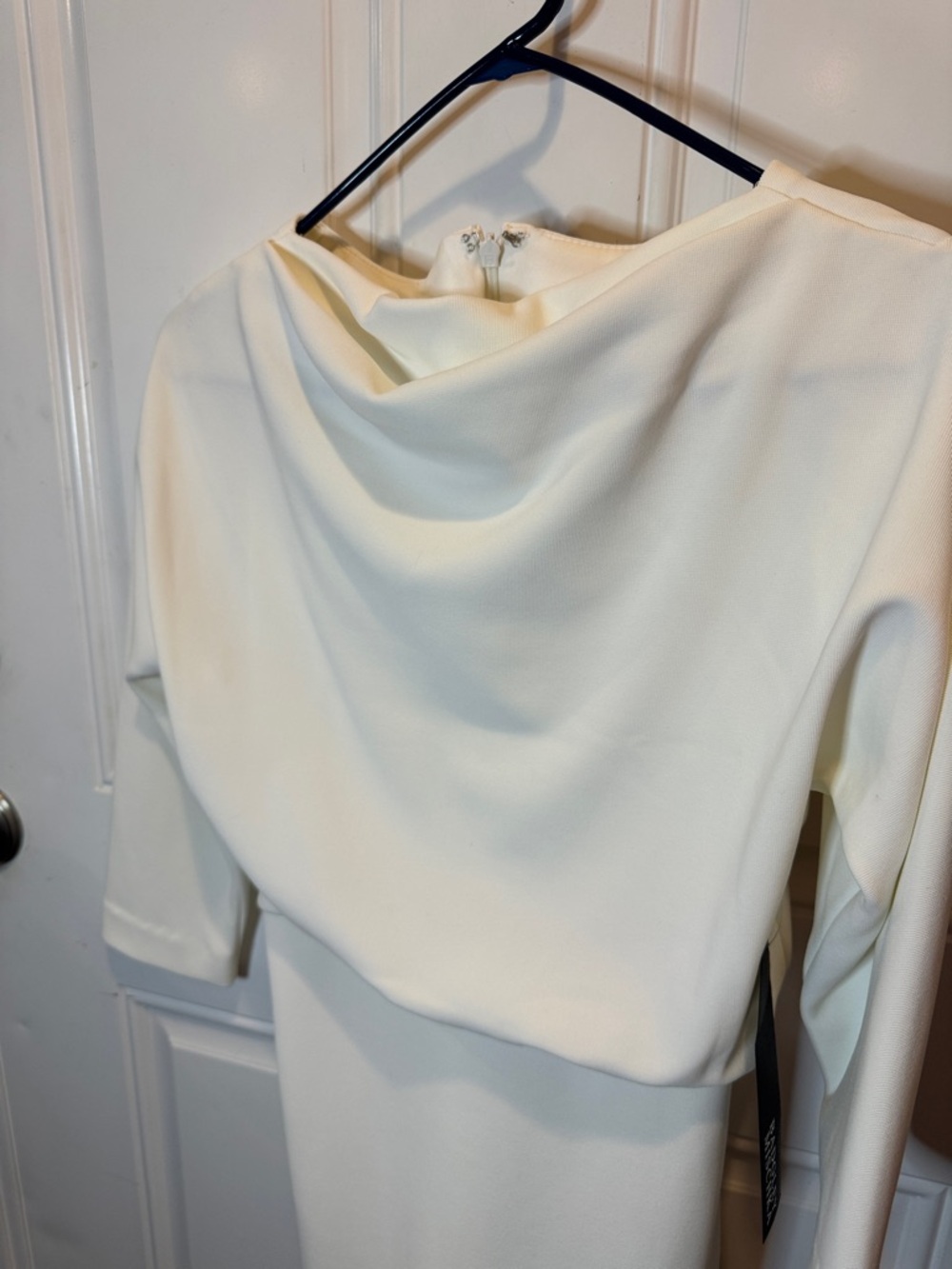 NWT Badgley Mischka Boat Neck Blouson Sheath Dress 3/4 Sleeve Midi Ivory $295.00 - Picture 5 of 12